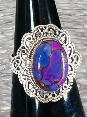 🆕 Genuine Purple Coper Composite Turquoise, amethyst 925 silver size 7.5 ring